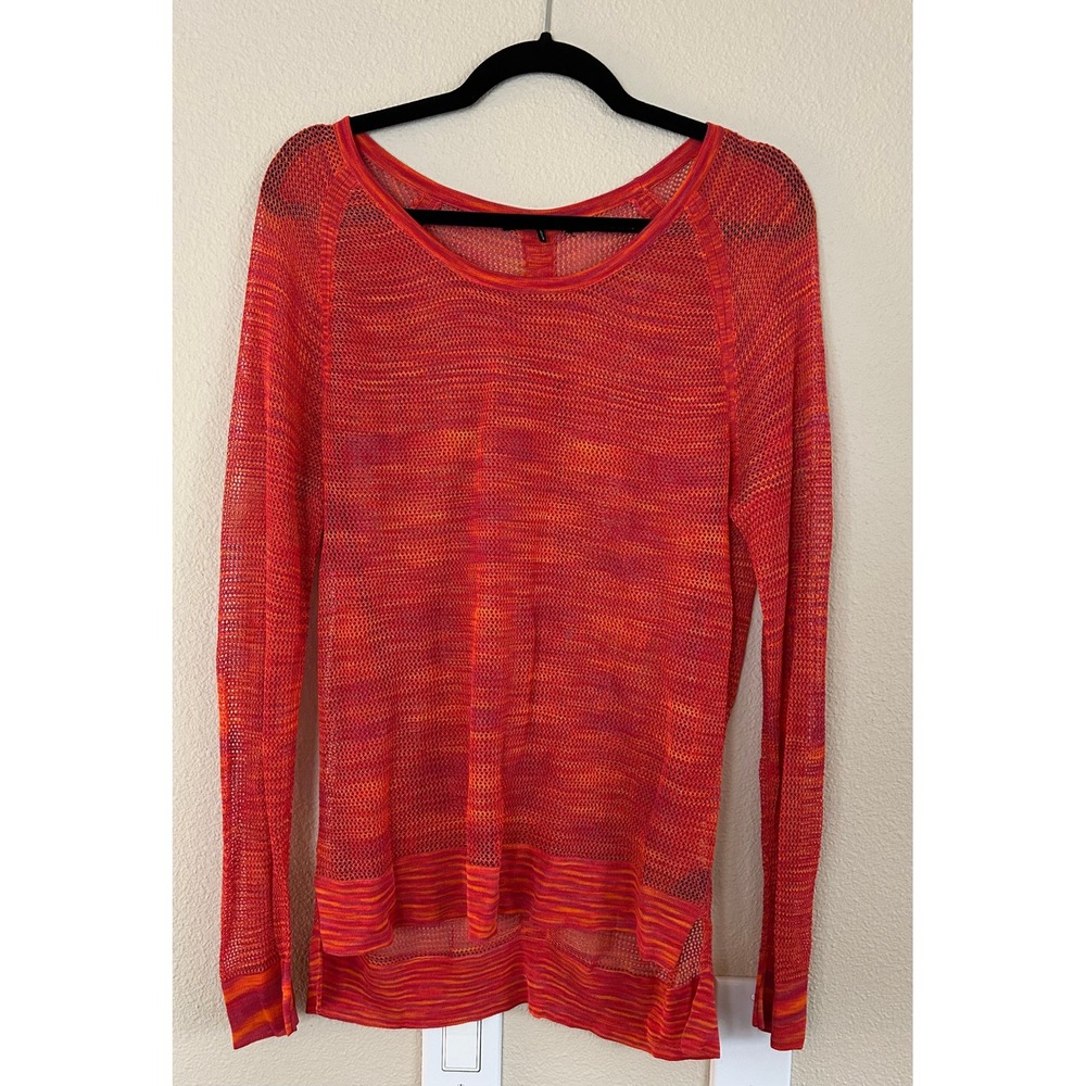 EUC Rag & Bone Red Orange Yellow Knit Open Weave Long Sleeve Top Size‎ Large L